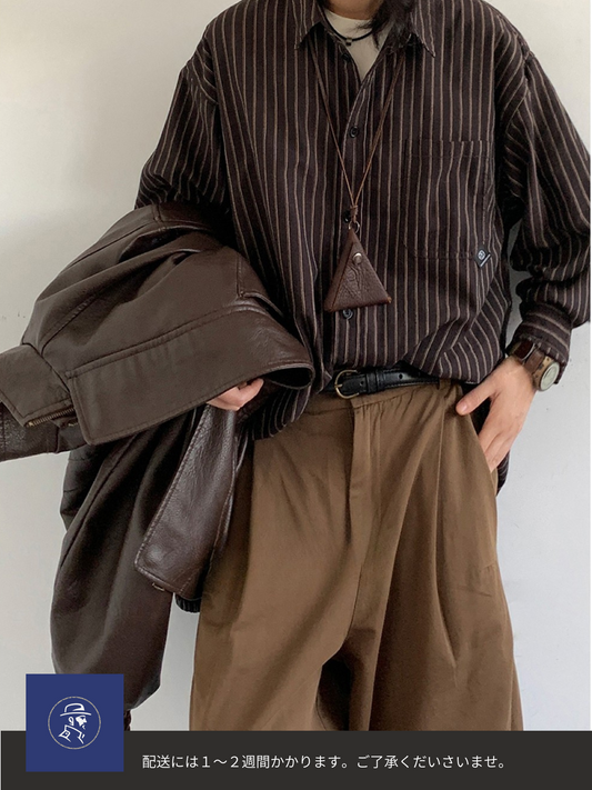 ヴィンテージ風 ウールストライプ長袖シャツ