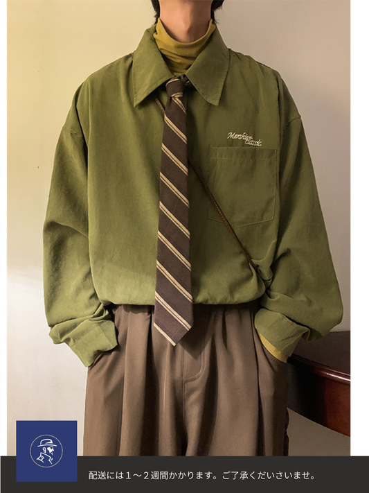 ヴィンテージカレッジ風 ウール長袖シャツ