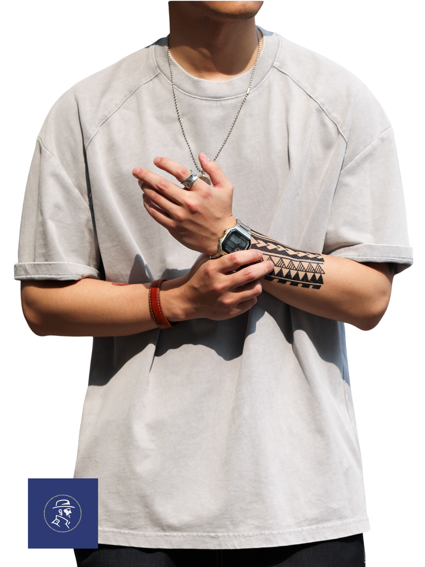 Tシャツメンズ夏レトロヘビー
ウォッシュカジュアルルーズボトリングシャツ